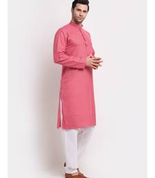 Men Cotton Check Pink Kurta with Pyjamas