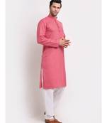 Men Cotton Check Pink Kurta with Pyjamas