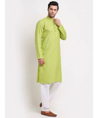 Men Cotton Check Green Kurta with Pyjamas 1