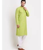 Men Cotton Check Green Kurta with Pyjamas