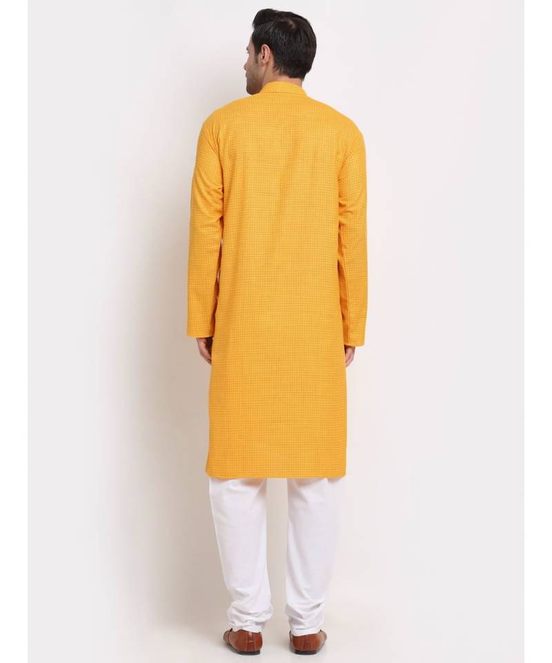 Men Cotton Check Mustrad Kurta with Pyjamas