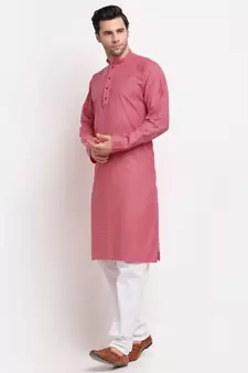 Men Cotton Striped Pink Kurta with Pyjamas