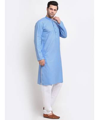 Men Cotton Striped Blue Kurta with Pyjamas 1