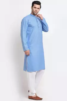 Men Cotton Striped Blue Kurta with Pyjamas