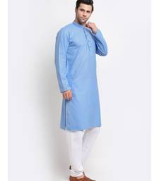 Men Cotton Striped Blue Kurta with Pyjamas
