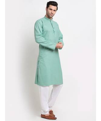 Men Cotton Striped Sea Green Kurta with Pyjamas 1