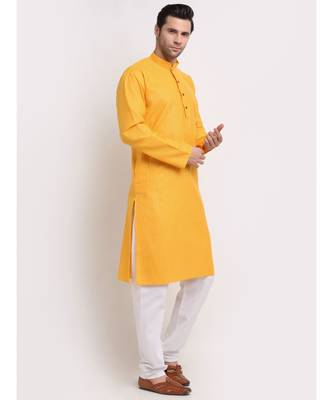 Men Cotton Striped yellow Kurta with Pyjamas 1
