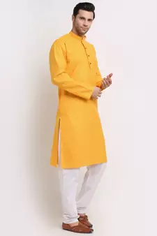 Men Cotton Striped yellow Kurta with Pyjamas
