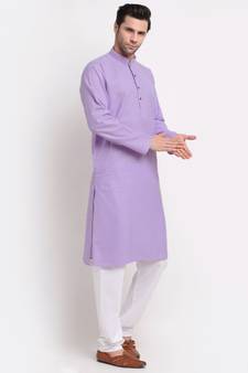 Men Cotton Striped Purple Kurta with Pyjamas