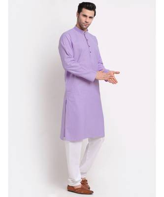 Men Cotton Striped Purple Kurta with Pyjamas 1