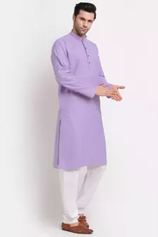 Men Cotton Striped Purple Kurta with Pyjamas
