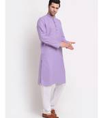 Men Cotton Striped Purple Kurta with Pyjamas