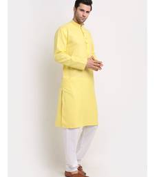 Men Cotton Striped Yellow Kurta with Pyjamas