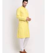 Men Cotton Striped Yellow Kurta with Pyjamas