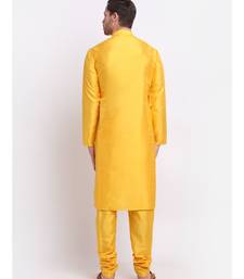 Yellow Silk Plain Kurta and Churidar Set