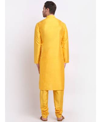 Yellow Silk Plain Kurta and Churidar Set  2