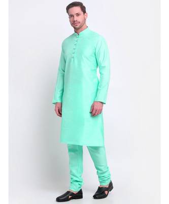 Men Silk Green Kurta & Churidar Set 1