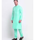 Men Silk Green Kurta & Churidar Set