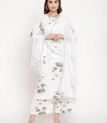 Ahalyaa Wome's White Crepe Digital Print Kurta Palazzo Set With Dupatta