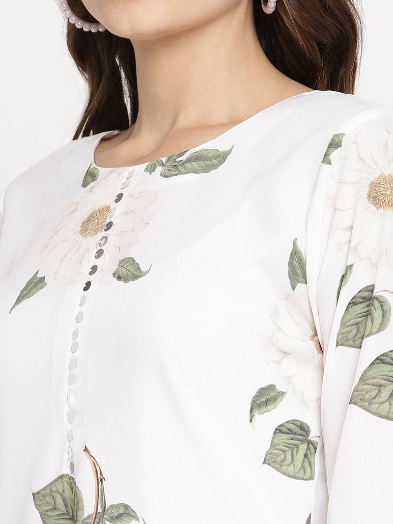 Ahalyaa Wome's White Crepe Digital Print Kurta Palazzo Set With Dupatta