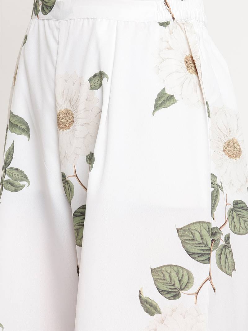 Ahalyaa Wome's White Crepe Digital Print Kurta Palazzo Set With Dupatta