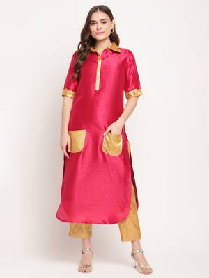 Ahalyaa Women Pink Gotta Patti Kurta with Trousers 1