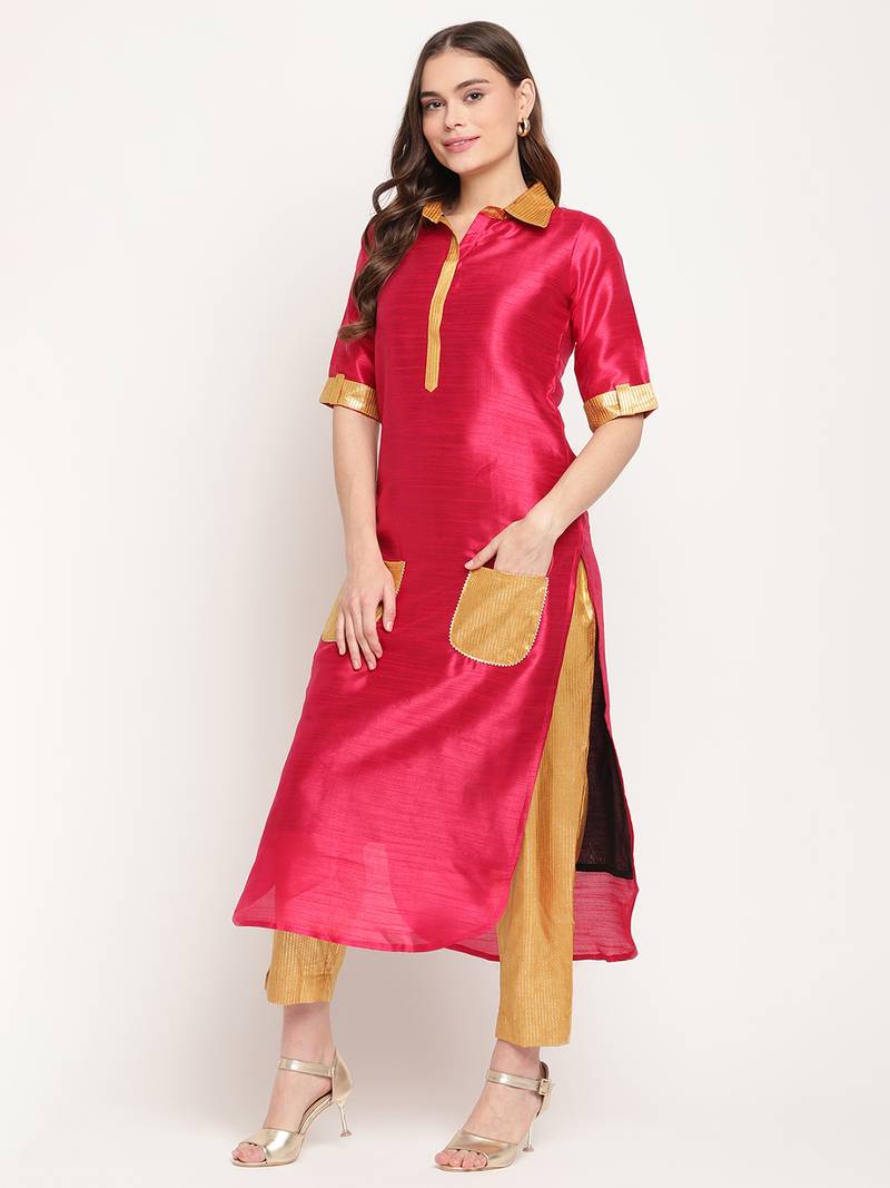 Ahalyaa Women Pink Gotta Patti Kurta with Trousers