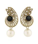 Paisley Filigree American Diamond Pearl Black Earring For Women
