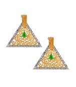Triangle Gold Filigree American Diamond Crystal Green Stud Earring