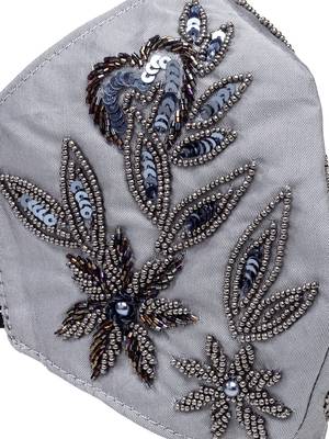 Anekaant   Ply Grey & Black Faux Silk Foliage Embellished Fabric Fashion Mask 6