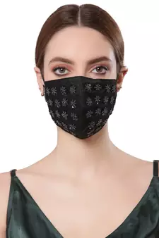 Anekaant   Ply Black Faux Silk Floral Embellished Fabric Fashion Mask
