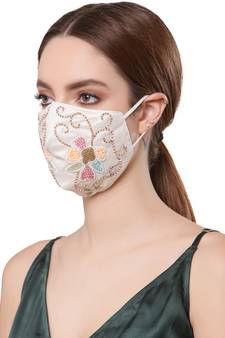 Anekaant   Ply cream & multi Faux Silk Foliage Embellished Fabric Fashion Mask