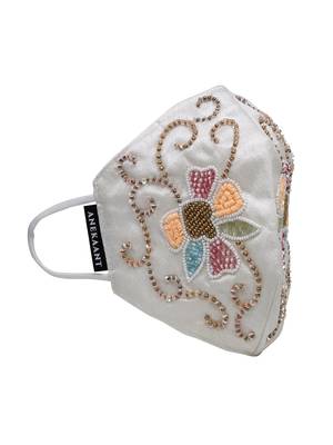 Anekaant   Ply cream & multi Faux Silk Foliage Embellished Fabric Fashion Mask 4