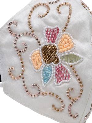 Anekaant   Ply cream & multi Faux Silk Foliage Embellished Fabric Fashion Mask 6