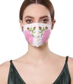 Anekaant   Ply White & Pink Cotton Floral Embroidered Fabric Fashion Mask