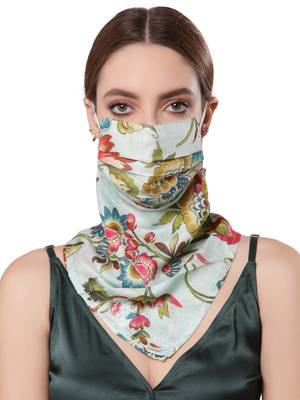 Anekaant   Ply Blue & Multi Modal Silk Floral Printed Fabric Fashion Mask 1