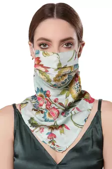 Anekaant   Ply Blue & Multi Modal Silk Floral Printed Fabric Fashion Mask