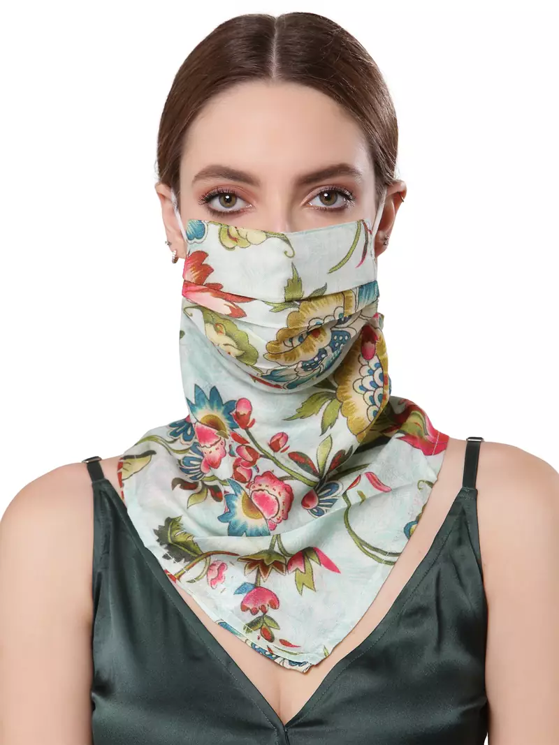 Anekaant   Ply Blue & Multi Modal Silk Floral Printed Fabric Fashion Mask