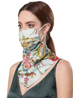 Anekaant   Ply Blue & Multi Modal Silk Floral Printed Fabric Fashion Mask 2
