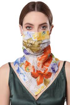 Anekaant   Ply Orange & Multi Modal Silk Floral Printed Fabric Fashion Mask
