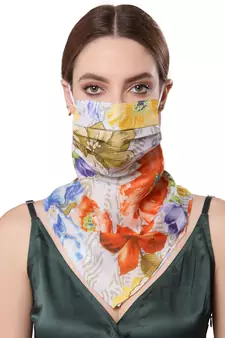 Anekaant   Ply Orange & Multi Modal Silk Floral Printed Fabric Fashion Mask