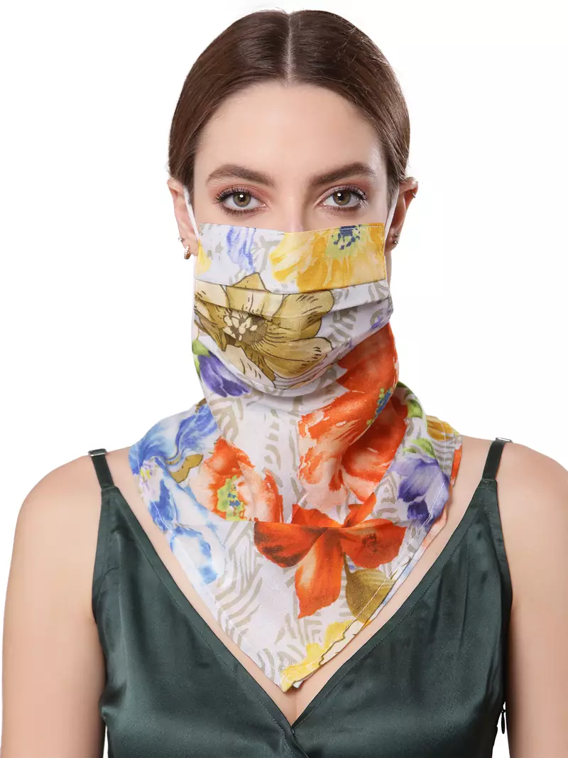 Anekaant   Ply Orange & Multi Modal Silk Floral Printed Fabric Fashion Mask