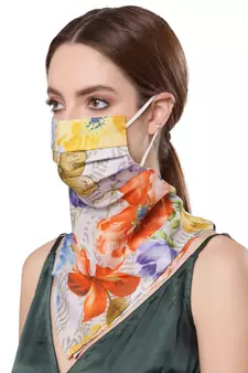  Ply Orange & Multi Modal Silk Floral Printed Fabric Fashion Mask