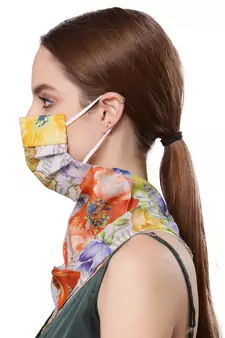  Ply Orange & Multi Modal Silk Floral Printed Fabric Fashion Mask
