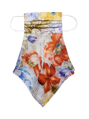  Ply Orange & Multi Modal Silk Floral Printed Fabric Fashion Mask 5