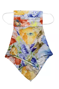  Ply Orange & Multi Modal Silk Floral Printed Fabric Fashion Mask