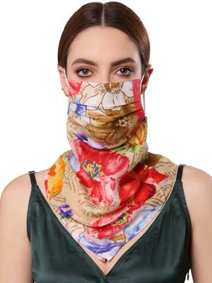 Anekaant   Ply Peach & Multi Modal Silk Floral Printed Fabric Fashion Mask 1