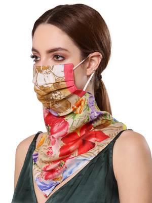 Anekaant   Ply Peach & Multi Modal Silk Floral Printed Fabric Fashion Mask 2