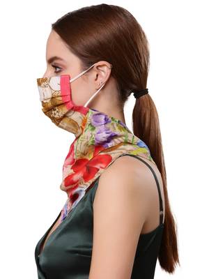 Anekaant   Ply Peach & Multi Modal Silk Floral Printed Fabric Fashion Mask 3