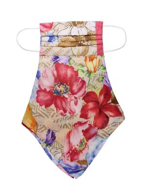 Anekaant   Ply Peach & Multi Modal Silk Floral Printed Fabric Fashion Mask 5